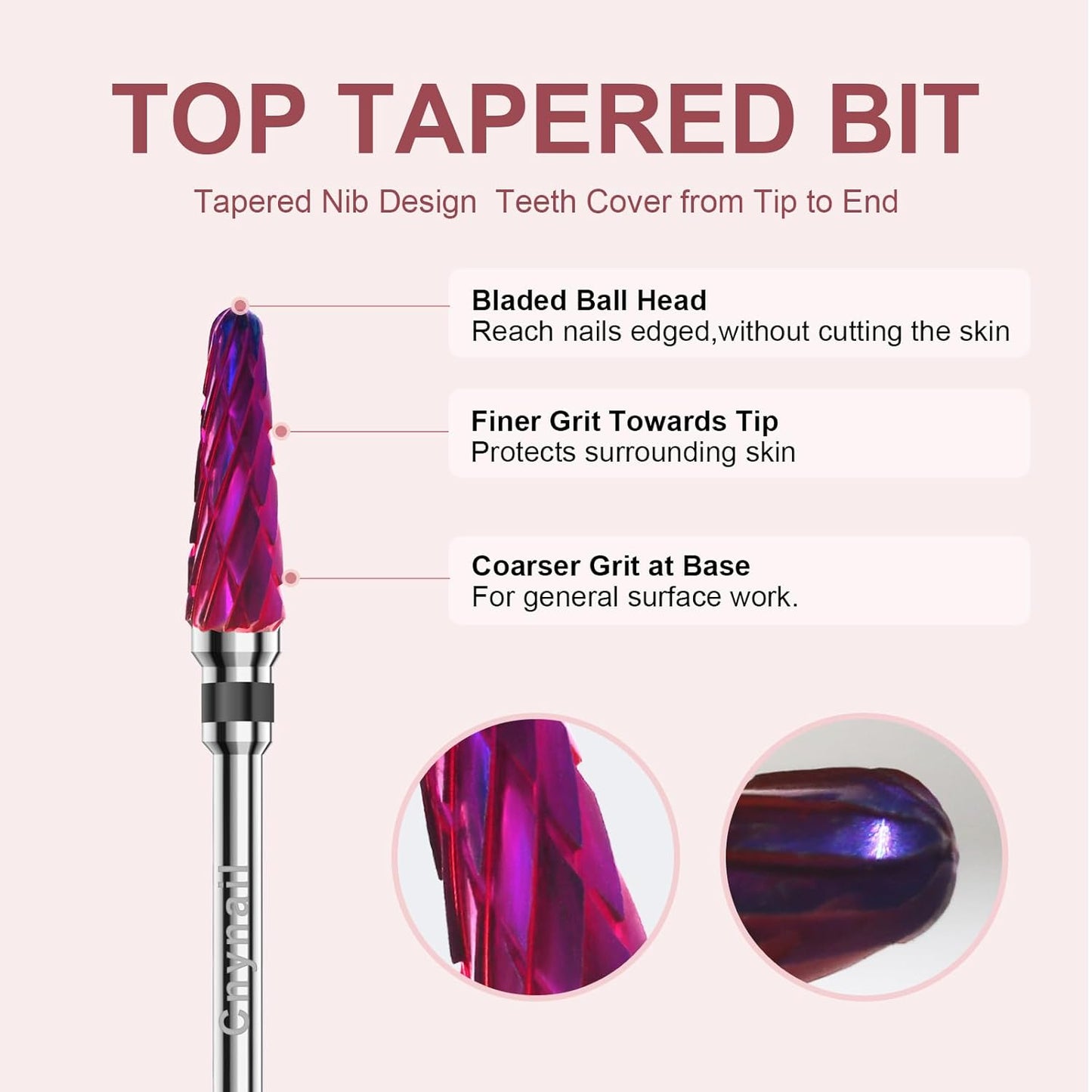 3/32" 2PCS Clean Cone Bits Coarse Grit Carbide Cuticle Cleaner Bit for Electric Nail Drills – Professional Manicure Tool for Nail Salons and Home Use (XC Grit. Purple)