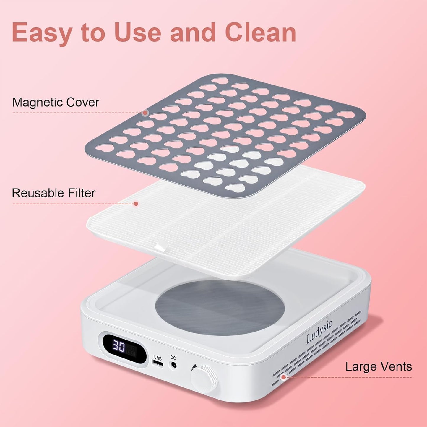 Nail Dust Collector with 2 Reusable Filters,Dust Collector Quiet for Nail Tech Art, Powerful Nail Fan and Dust Collector,Nail Vacuum Cleaner for Salon and Home (White)