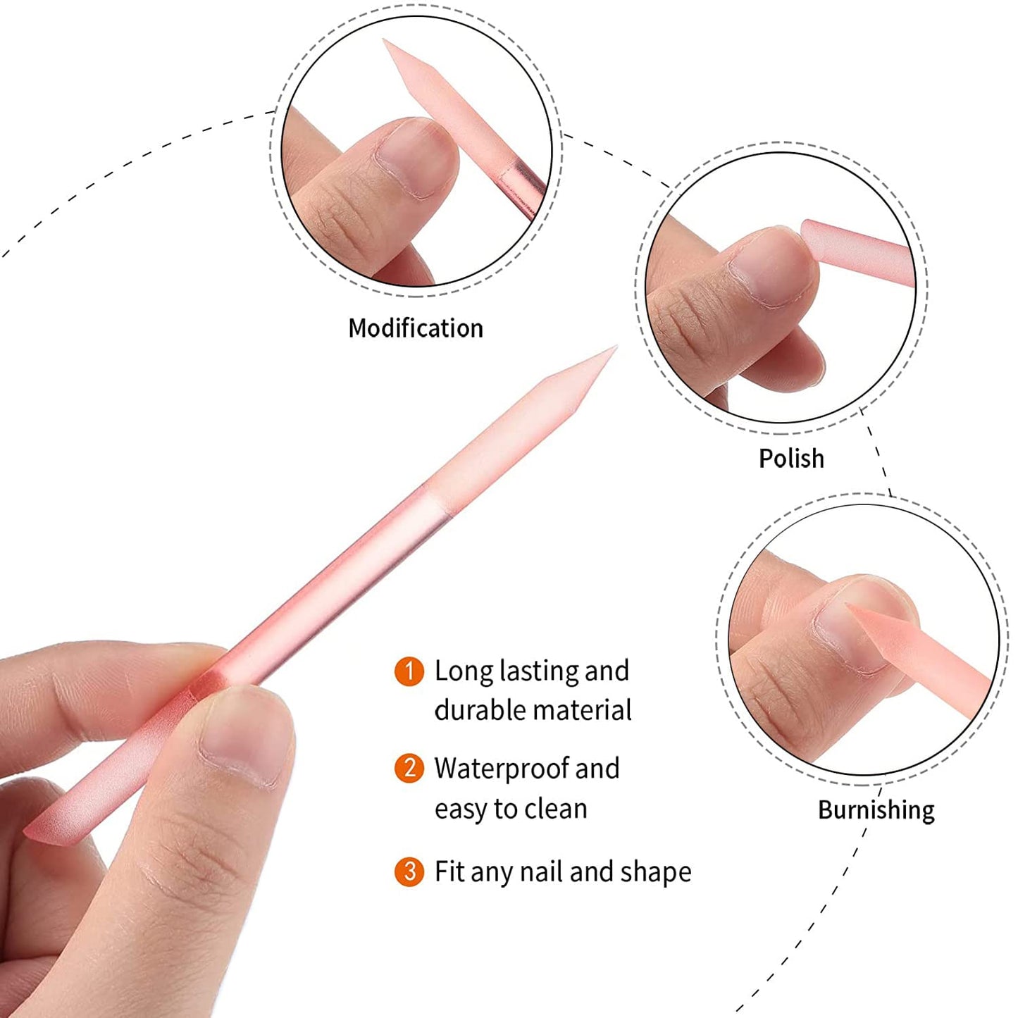 SILPECWEE 3 Pieces Glass Cuticle Pusher Glass Nail File Crystal Glass Cuticle Stick Set Double Sided Cuticle Remover Tool Cuticle Tools for Nails Manicure Pedicure Precision Filing