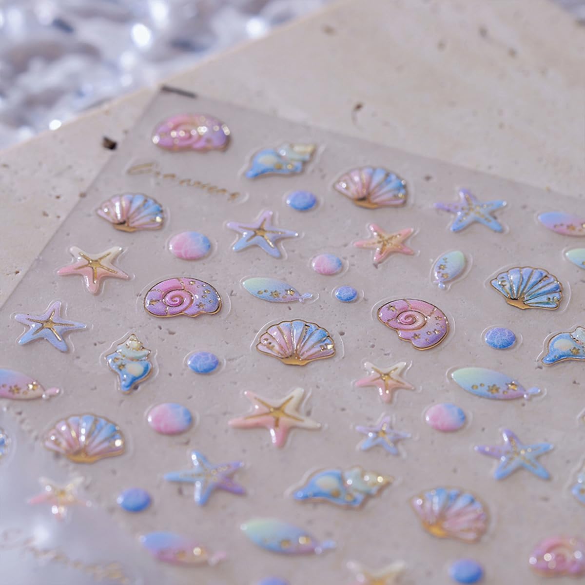 5D Embossed Ocean Nail Art Stickers Decals Self Adhesive Seashell Starfish Nail Decals Sea Creature Designs Summer Nail Stickers Marine Life Manicure Sliders for Women DIY Nail Art Decorations