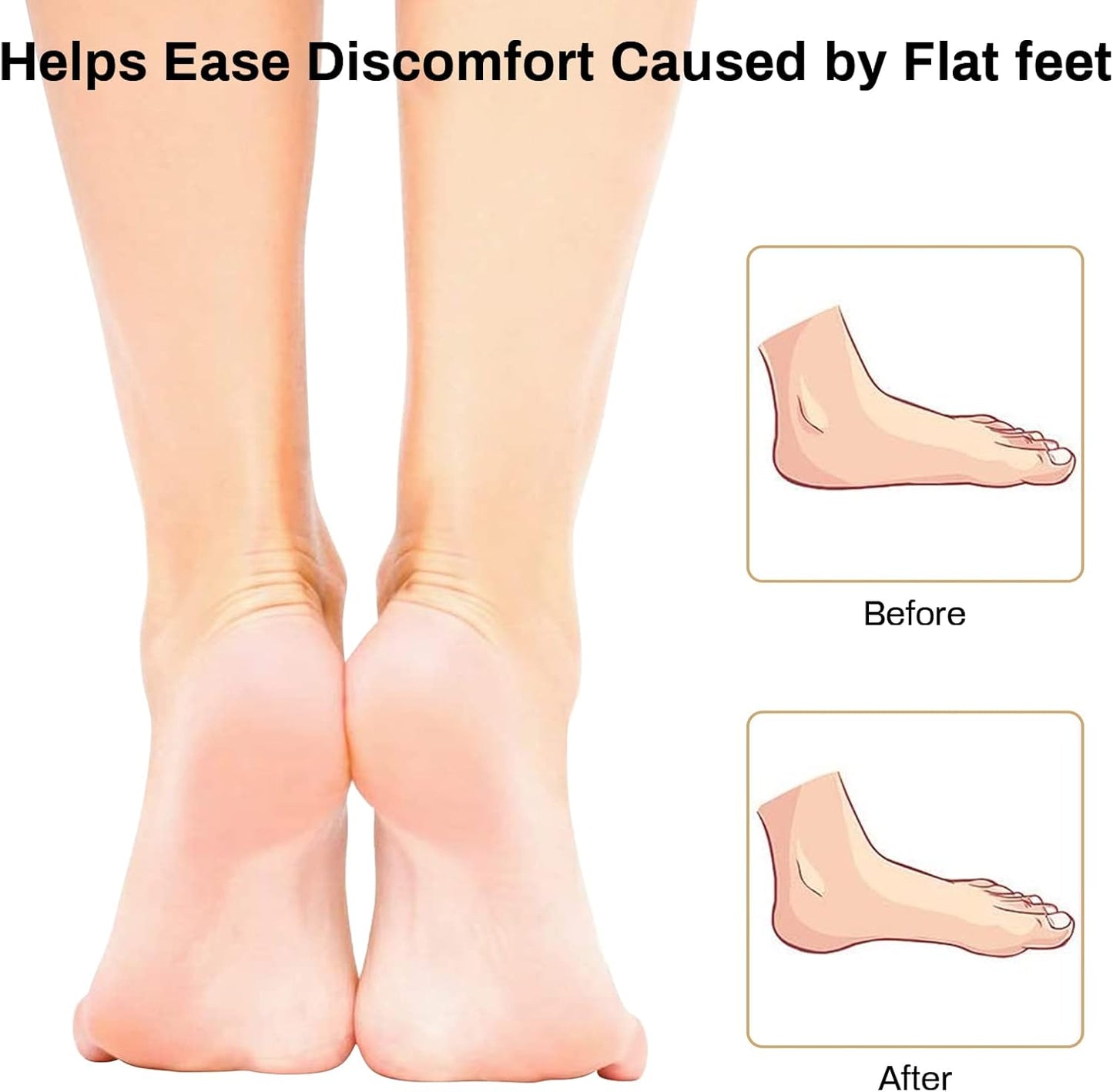 Correct-Position Gel Arch Support Insoles: Plantar Fasciitis & Flat Feet Relief, Adhesive Foot Pads for Pressure-Free Comfort- 6 Pairs