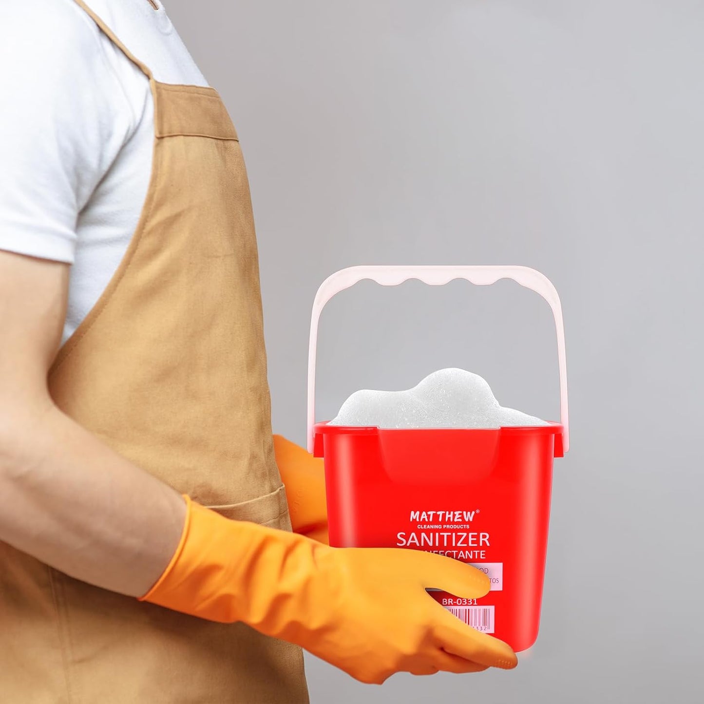 Matthew Detergent&Sanitizing Cleaning Bucket 3 Quart Plastic Pail,Set of 12 Square Containers,Built-in Spout w/Handle,Wash Rinse Sanitize Handwash Bucket for Home Office Commercial Restaurant (Red)
