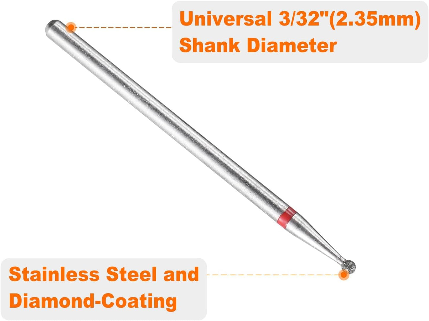 HARFINGTON 13pcs 200-230 Grits Diamond Grinding Bit 1.5mm Ball Head 2.35mm Shank 1.5mm Length Stone Sanding Drill Bits Rotary Tool for Ceramic Glass Nails Grinding Polishing