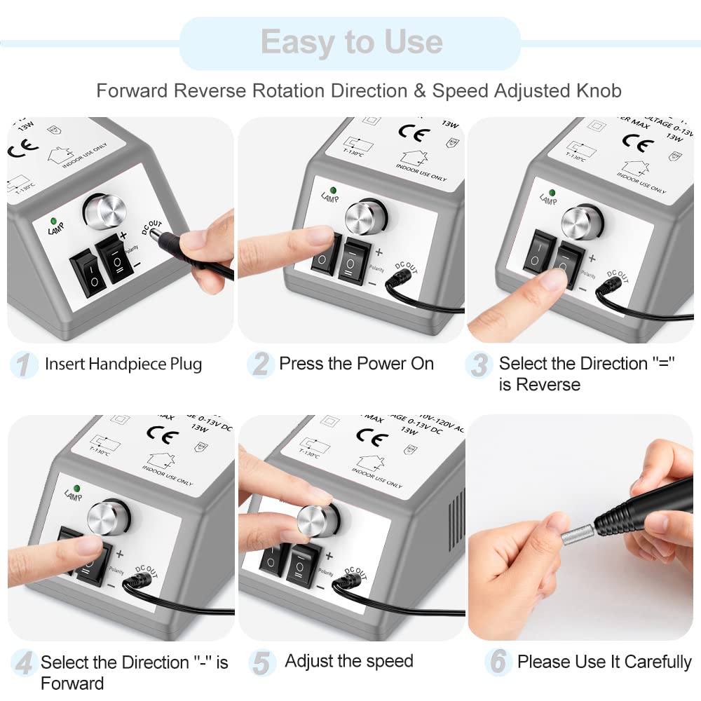 Professional Nail Drill Machine 20000 RPM Efile Electric Nail Filer Kit for Finger Toe Nails, Acrylic Gel Nails, Manicure Pedicure Drill with 6Pcs Nail Bits, 106Pcs Sanding Bands - Grey