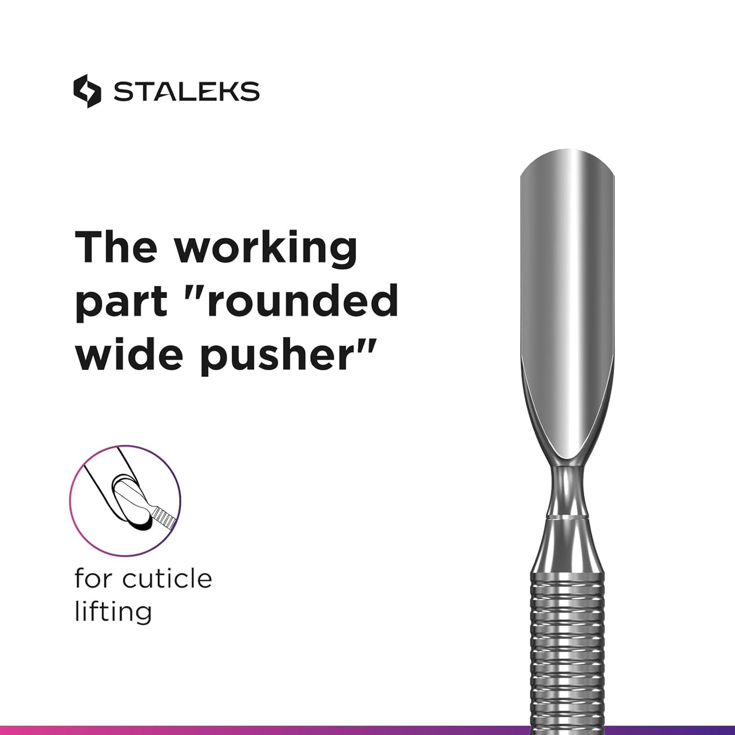 Staleks Pro Manicure Pusher Expert 30 Type 1 – Dual-Ended Rounded Pusher – Stainless Steel – Professional Cuticle Tool