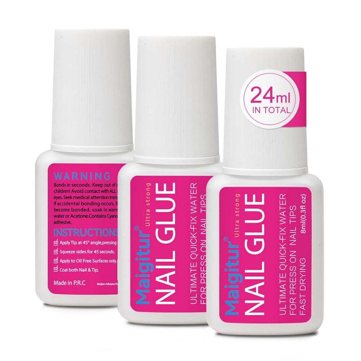 24ML Super Strong Nail Glue for Press Ons, Fake Nail Tips, Acrylic Nails No Uv Light Needed Nail Bond Brush in Nail Glue for Press On Nails False Nails Tips Long Lasting for Beginners DIY Home