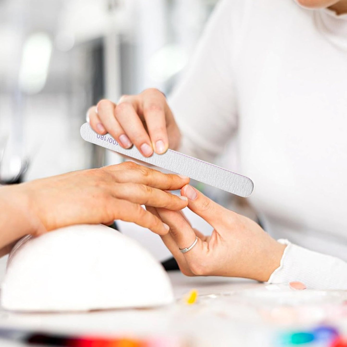 150 Pieces 100/180 Grit Nail Files, Double Sided Emery Boards Professional Washable Reusable Nail Buffers Manicure Tools Emery Board Nails Files for Natural Acrylic Nails, Home and Salon Use