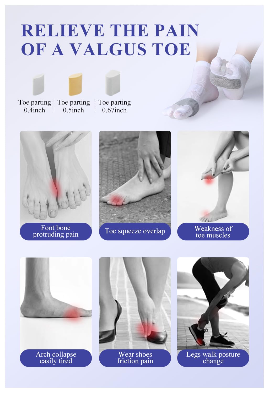Happy Feet Alignment Socks, Adjustable Yoga Toe Separators For Men Women, Wearable On The Go, White M