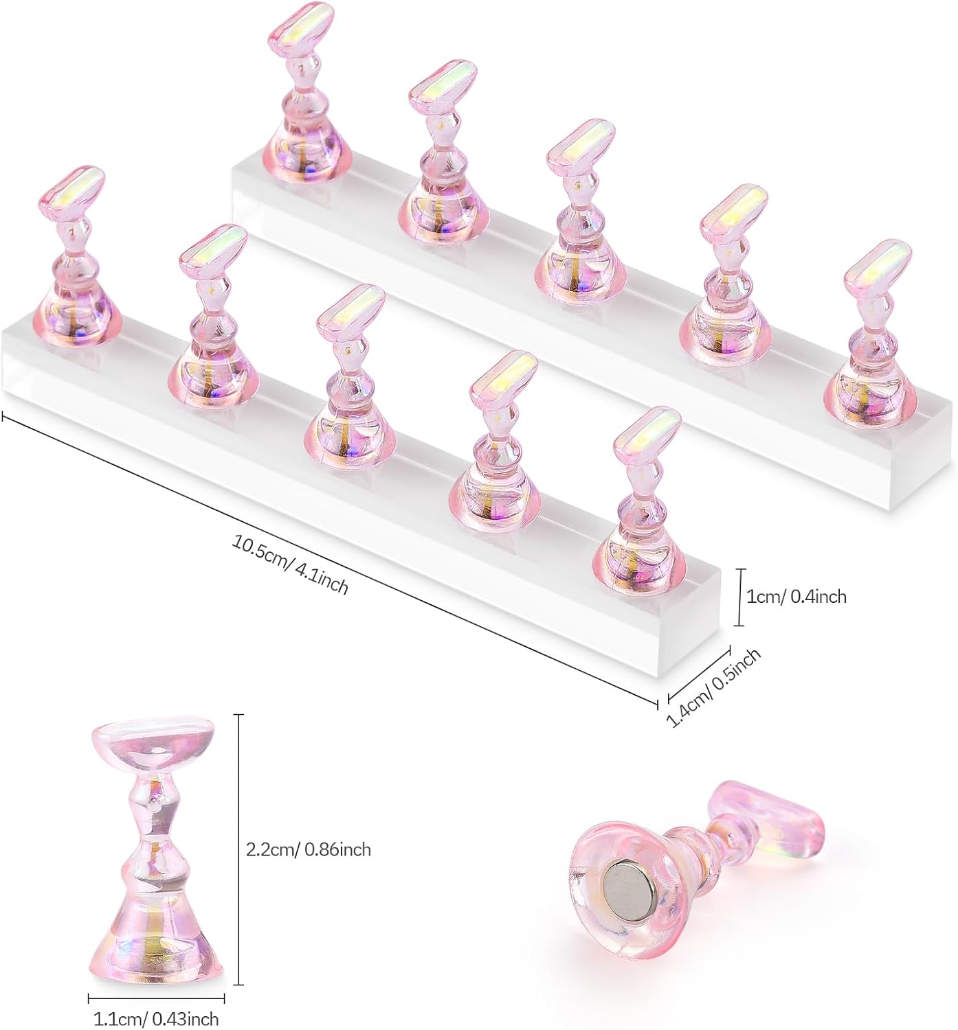 Etercycle Nail Stand for Press On Acrylic Nails Art Display Stand Nail Holder for Painting Magnetic Nails Stand with Double-sided Tape for Home DIY Salon Supplie (Pink)