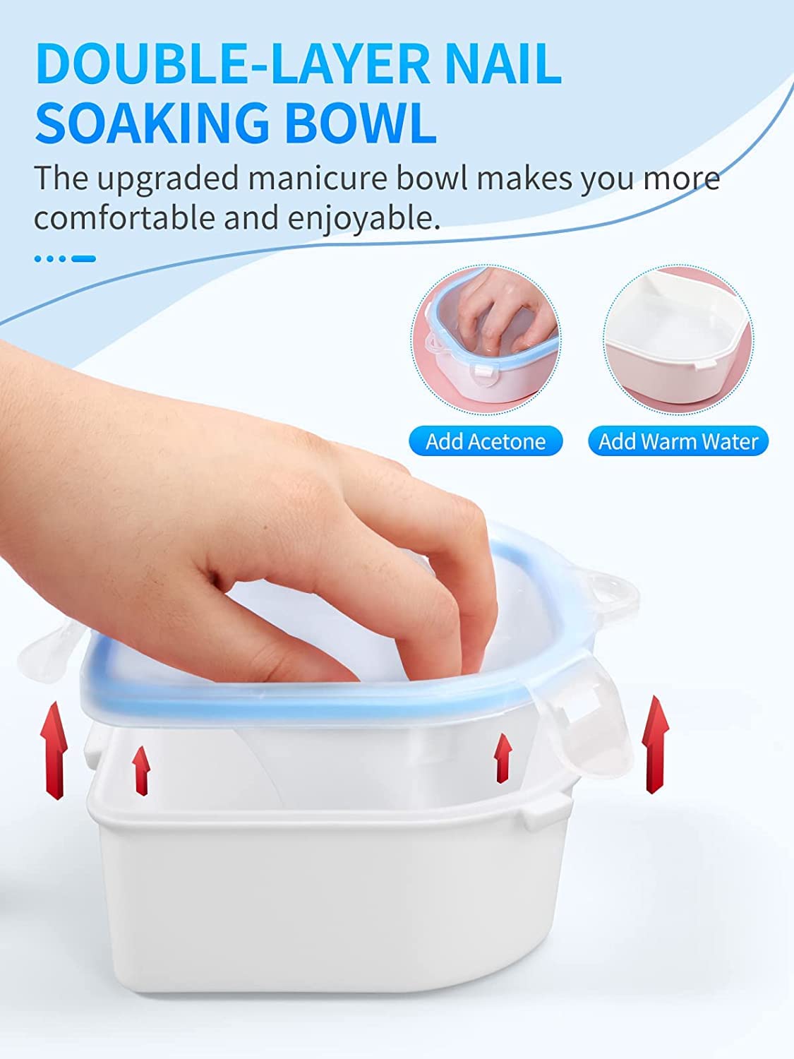 Nail Soaking Bowl, Soak Off Gel Polish Dip Powder Remover Manicure Bowl with Triangle Cuticle Peeler and Stainless Steel Cuticle Pusher Nail Art Tool (Blue-3PCS Set)