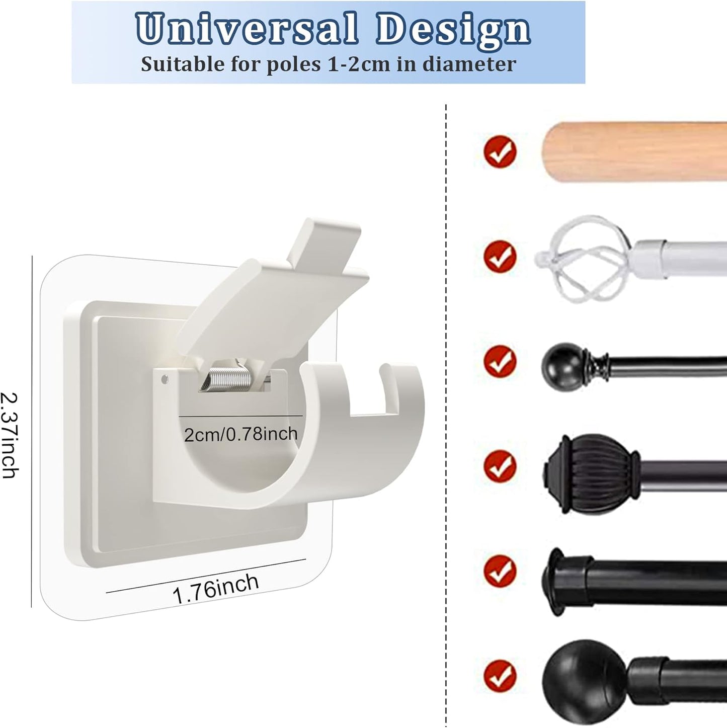 8PCS Self Adhesive Curtain Rod Holders No Drill Curtain Rods Brackets No Drilling Nail Free Adjustable Curtain Rod Hooks Curtain Hangers for Bathroom Kitchen Home Bathroom Hotel