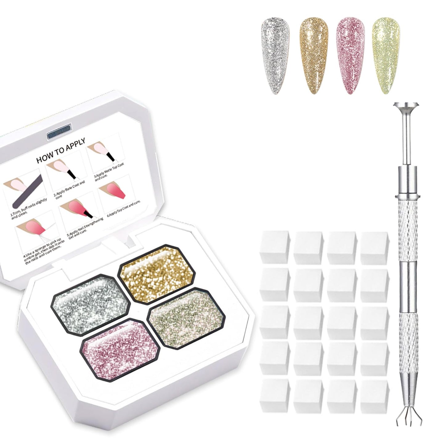 4 Colors Set Ombre Gel Nail Polish,Gradient Painting Gel with 100PCS Nail Sponges & Grabbing Pen for Paint for Nails Art can be Painted in Salon or Home Use(B1)