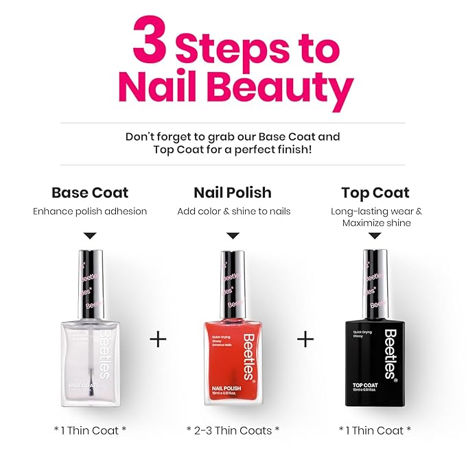 Beetles Nail Polish - Fast Drying Red Finger Nail Polish (15ml) No UV Lamp Needed Nail Lacquer Manicure Diy Nail Art Home Salon Christmas Gift For Women