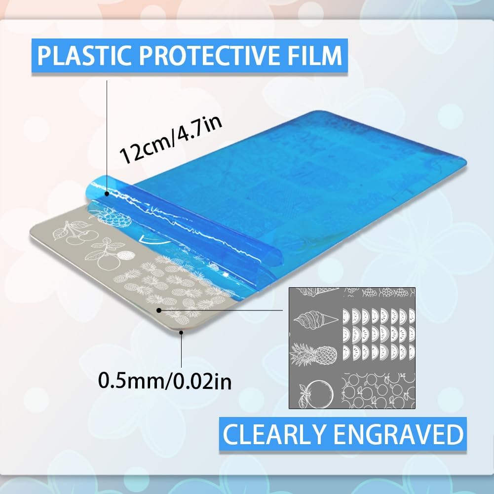 PH PandaHall Summer Nail Stamping Plate Kit, 6pcs Ocean Beach Templates Nail Art Stencils Stainless Steel Image Plates with Silicone Nail Stamper Scraper Tool for Women Manicures Salon Design
