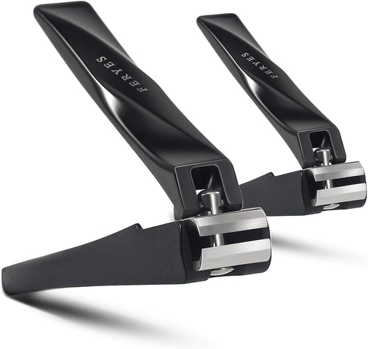 FERYES Nail Clippers with Catcher 2 PCS Set, No Splash Fingernail Clipper and Toenail Clipper, Stainless Steel Nail Cutters - W/Black Metal Case Packing
