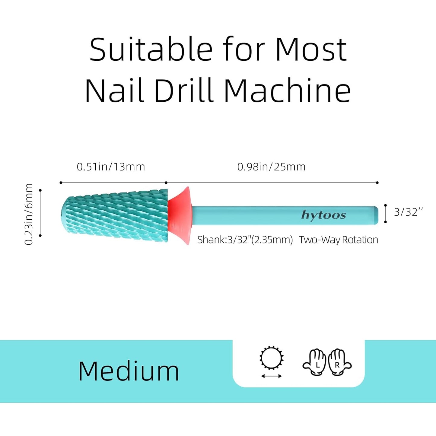 Safety Tapered Nail Drill Bits, Green Coated Tungsten Carbide Rounded Barrel Nail Bit for Soft Gel & Base Removal, Manicure Tools Pro Electric File Drill Accessories, F
