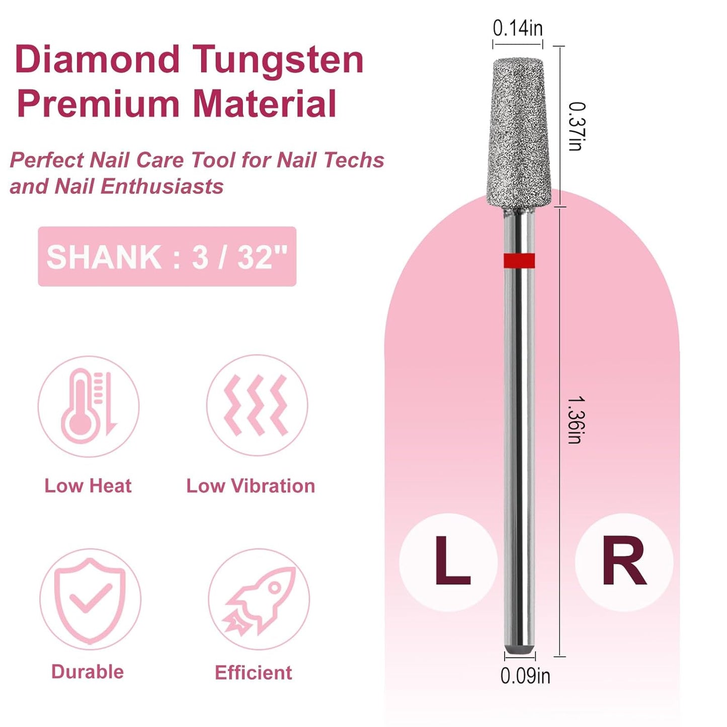 Cuticle Clean Nail Drill Bit, 3/32" Russian Diamond Nail File bits, Safety Carbide Under Nail Cleaner for Cuticle Dead Skin Nail Prepare, Nail Salon Manicure, (Trapezoidal Barrel-Fine)