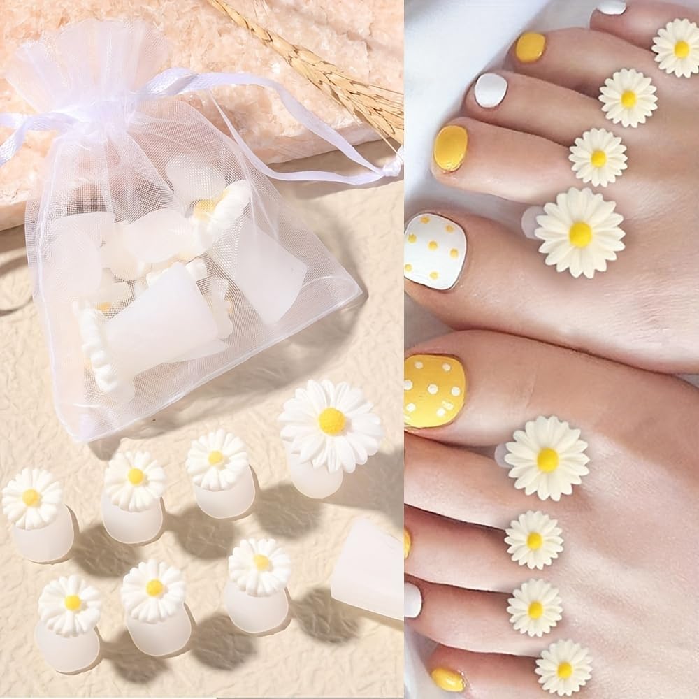 16pcs Silicone Toe Separators, Daisy Flower Toe Spacers Nail Art Tools Toe Nail Separator for Women Nail Art Pedicure Manicure
