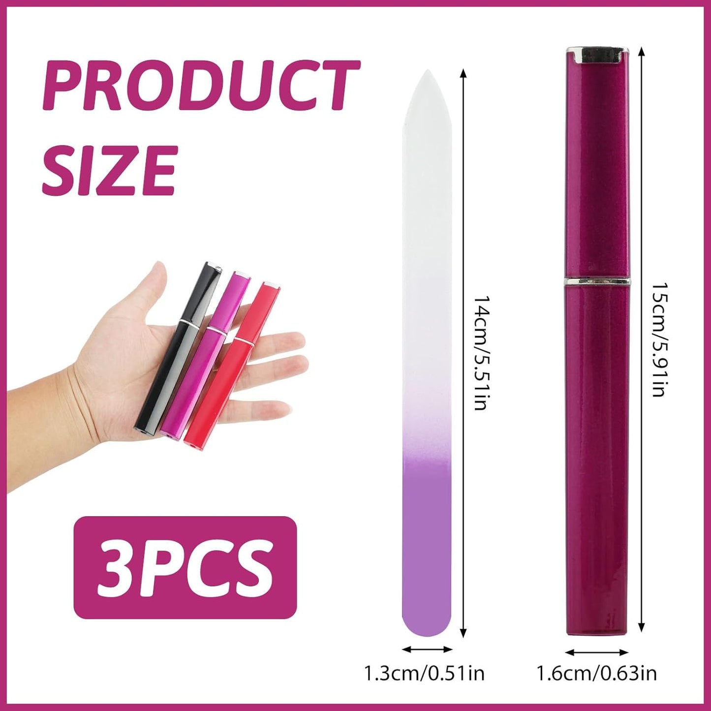 3 Pack Glass Nail File, Crystal Double-Sided Mixed Color Fingernail Files for Natural Nails, Professional Reusable Czech Glass File for Women Girls Manicure Care Christmas Gifts Stocking Stuffers