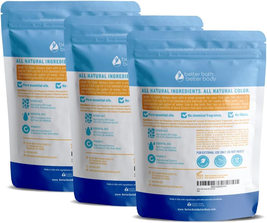 Detox Foot Soak (3 Pack Plus Scoop) Epsom Salt Soothing Soaks and Athlete's Foot Detox with Essential Oils in BPA Free Pouch with Press Lock Seal (Bundle with Three 2 Lbs Pouches 6 Lbs Total)