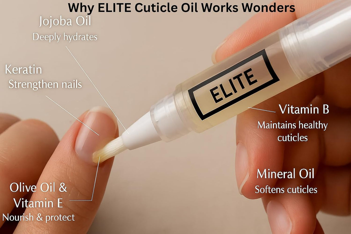 Elite Cuticle Oil Pen (Peach) – Hydrating Nail & Cuticle Oil with Jojoba Oil & Vitamin E – Sweet Scented Nail Care Treatment (3ML)