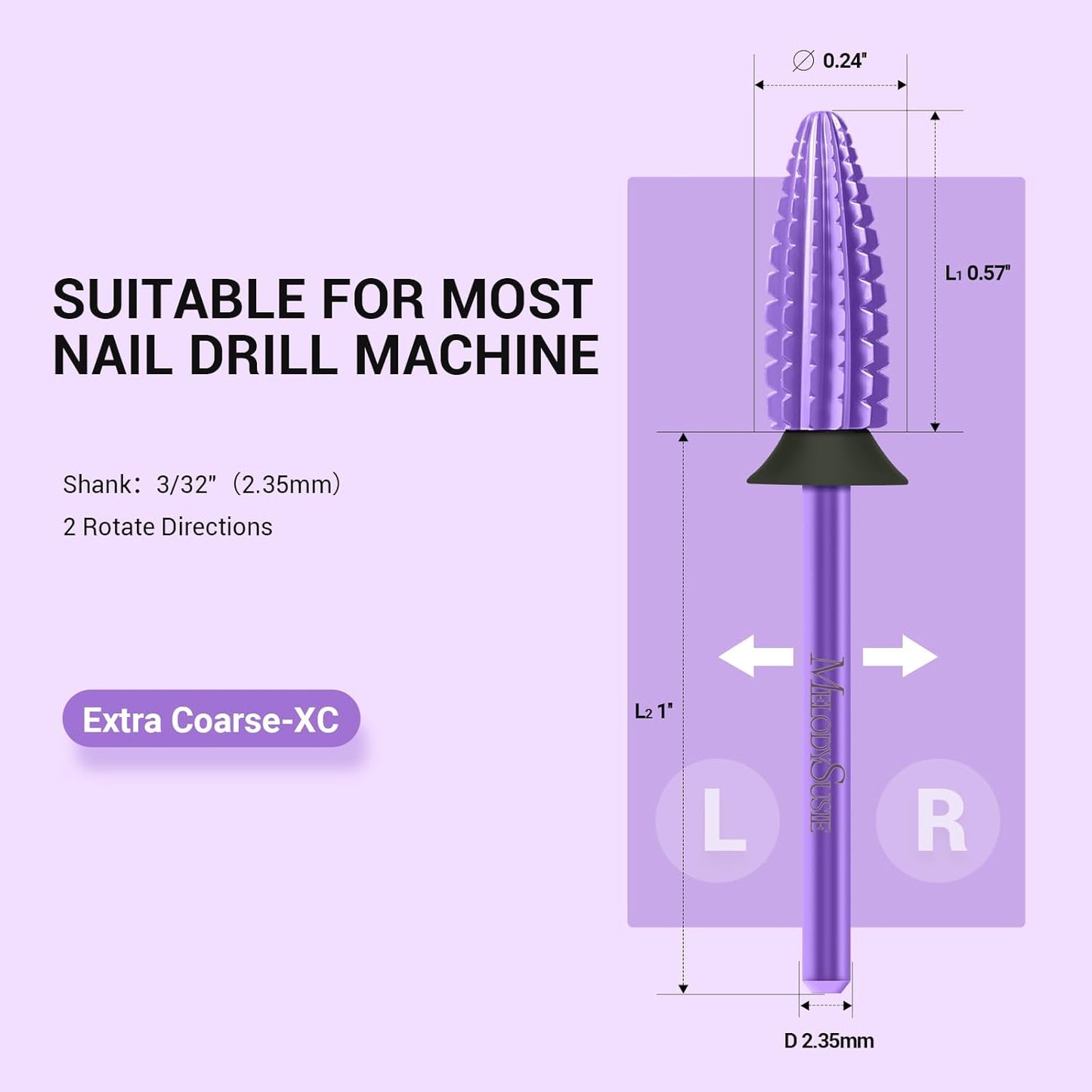 MelodySusie Typhoon Nail Drill Bits, 3/32'' Carbide Tungsten Multi-function Bits, Fast Remove Acrylic or Hard Gel for Manicure Pedicure Salon Professional or Beginner, Purple, XC