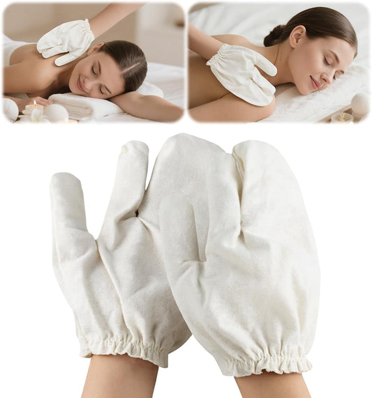 2 Pcs Garshana Gloves Raw Silk Massage Exfoliating Gloves for Women & Men, Ayurvedic Dry Brushing Body Scrub with Elastic Wristbands, Natural Skin Care Tool for Beauty Professionals