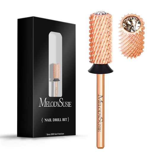 MelodySusie Crystal Top Nail Drill Bits, 3/32'' Large Barrel Carbide Bits, Suitable for Manicure Pedicure Cuticle Gel Polishing, Beginners Bits, Rose Gold, Series Bit-S, Extra Coarse