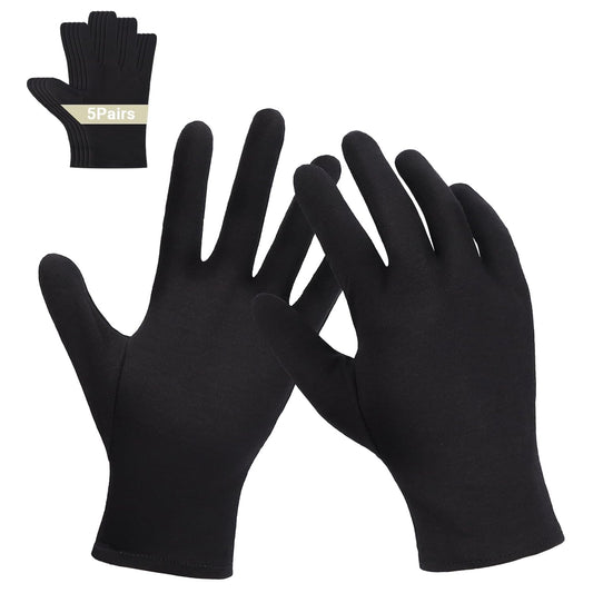 5 Pairs Black Work Gloves, Archival Photo Gloves for Art Handling Working Photography Cloth Gloves Liners Bulk for Handling Jewelry, Photo,Film, Coin Collectors, Metal Inspection, Unisex