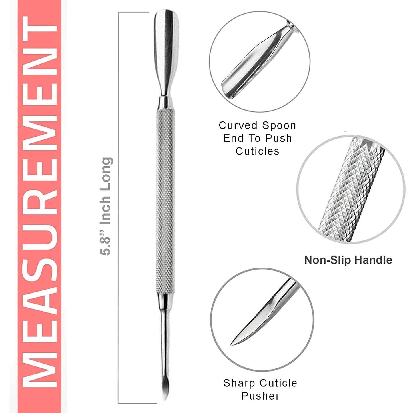 Cuticle Pusher Tools - Professional Nail Cuticle Pusher Cuticle Remover Cuticle Trimmer Spoon Shaped Nail Cleaner Dual Sided Metal Stainless Steel Manicure Pedicure for Women 4 Pack Set Krisp Beauty