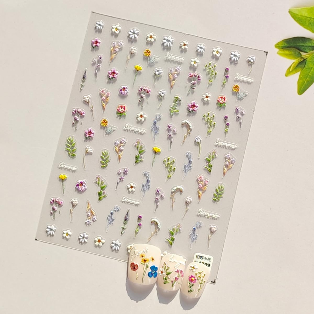 Flower Nail Stickers 5D Embossed Flower Nails Art Decals Self Adhesive Nail Decals Spring Summer Nail Decoration for Women DIY Manicure