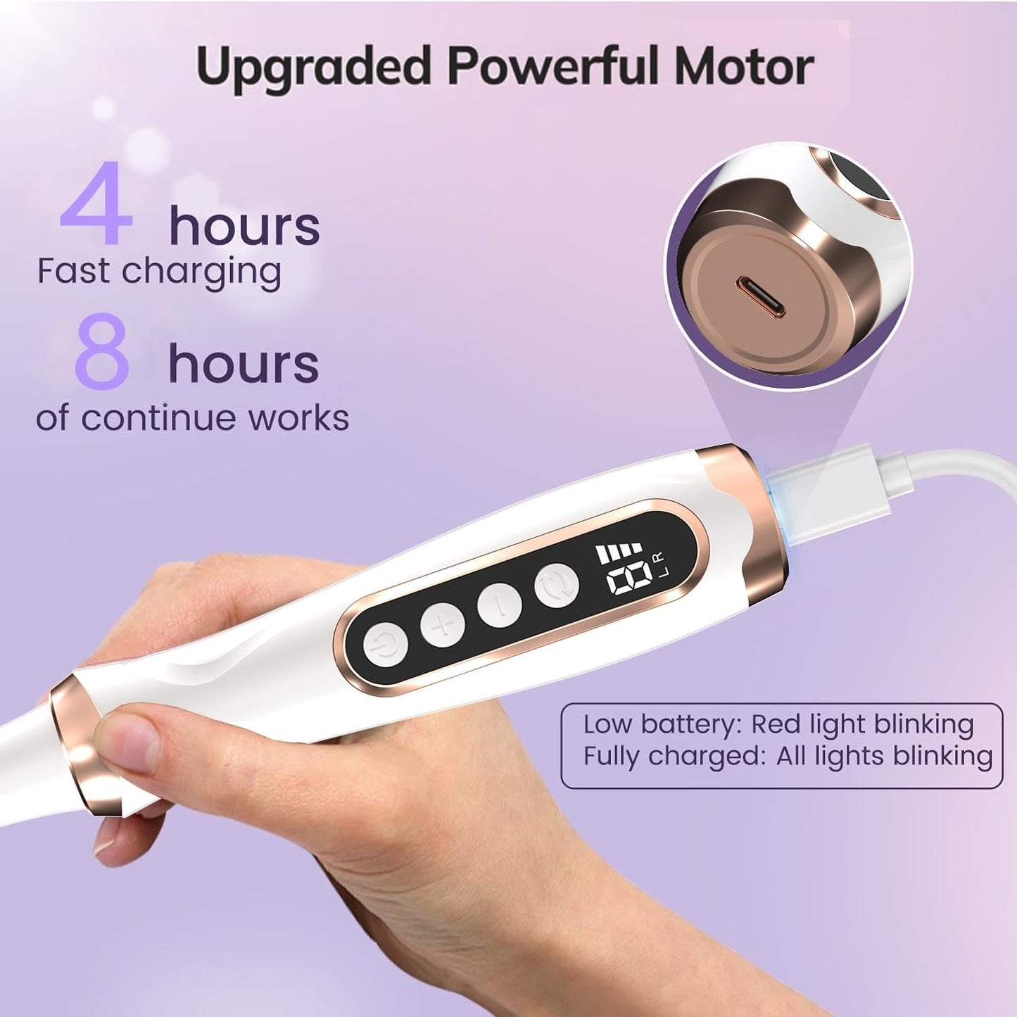 Professional Manicure Pedicure Kit Cordless Electric Nail File Set 6 Speed Cordless Nail Drill for Thick Nail Toenail Cuticle Hand Foot Care Nail Drill Tool(White)