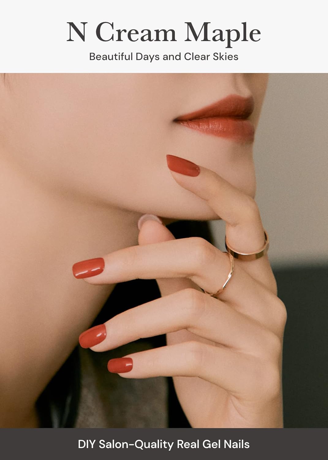 ohora Semi Cured Gel Nail Strips (N Cream Maple) - Red, Solid, Works with Any UV/LED Lamps, Salon-Quality, Long Lasting, Easy to Apply & Remove - Includes 2 Prep Pads, Nail File & Wooden Stick