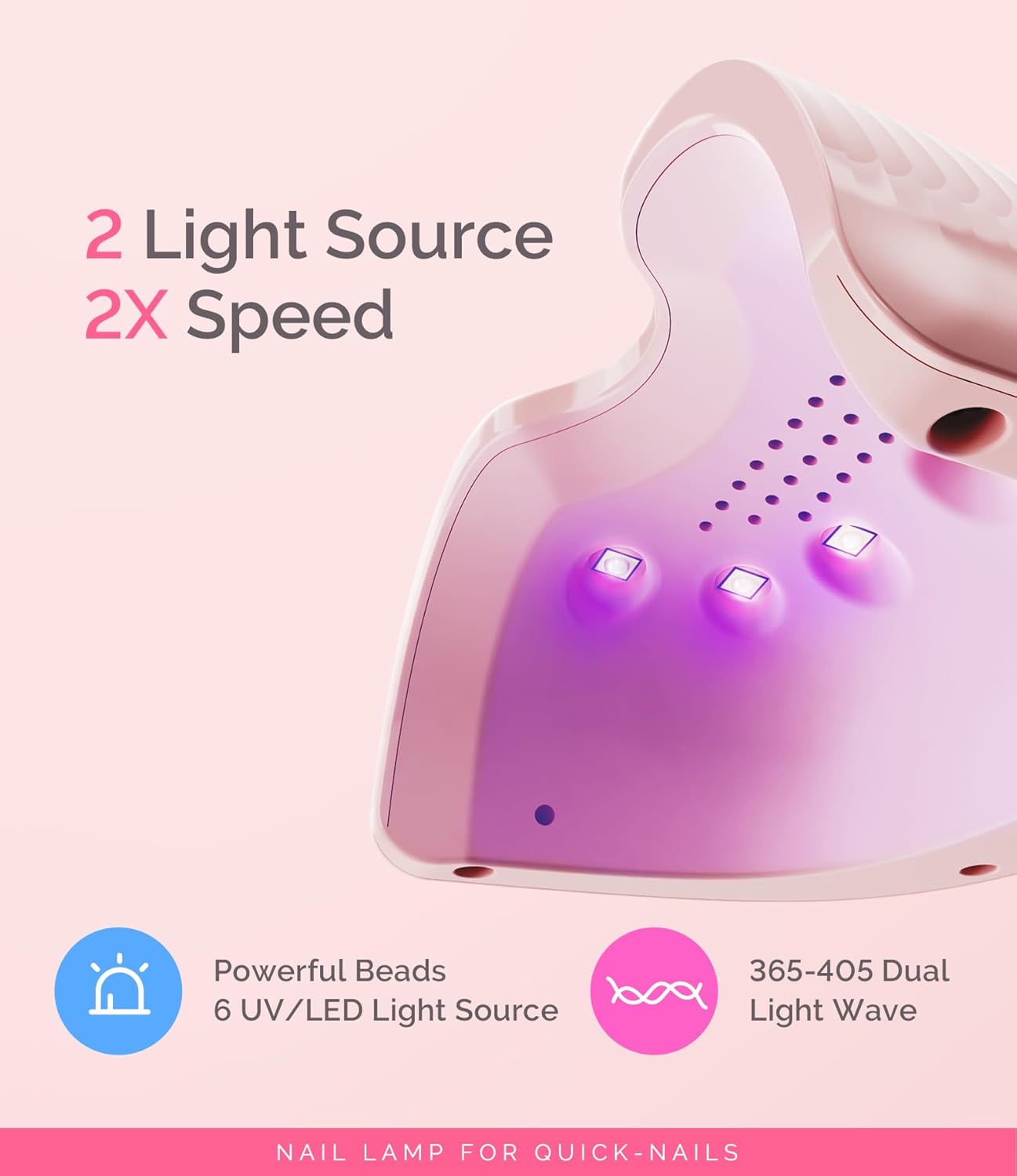 MelodySusie Small LED UV Nail Lamp with Lightweight Design, P-ART06F Nail Dryer with Simple Button Control Cures All Soft Gels at Home, Especially Half-Cured Gel, Base Coat & Top Coat Pink