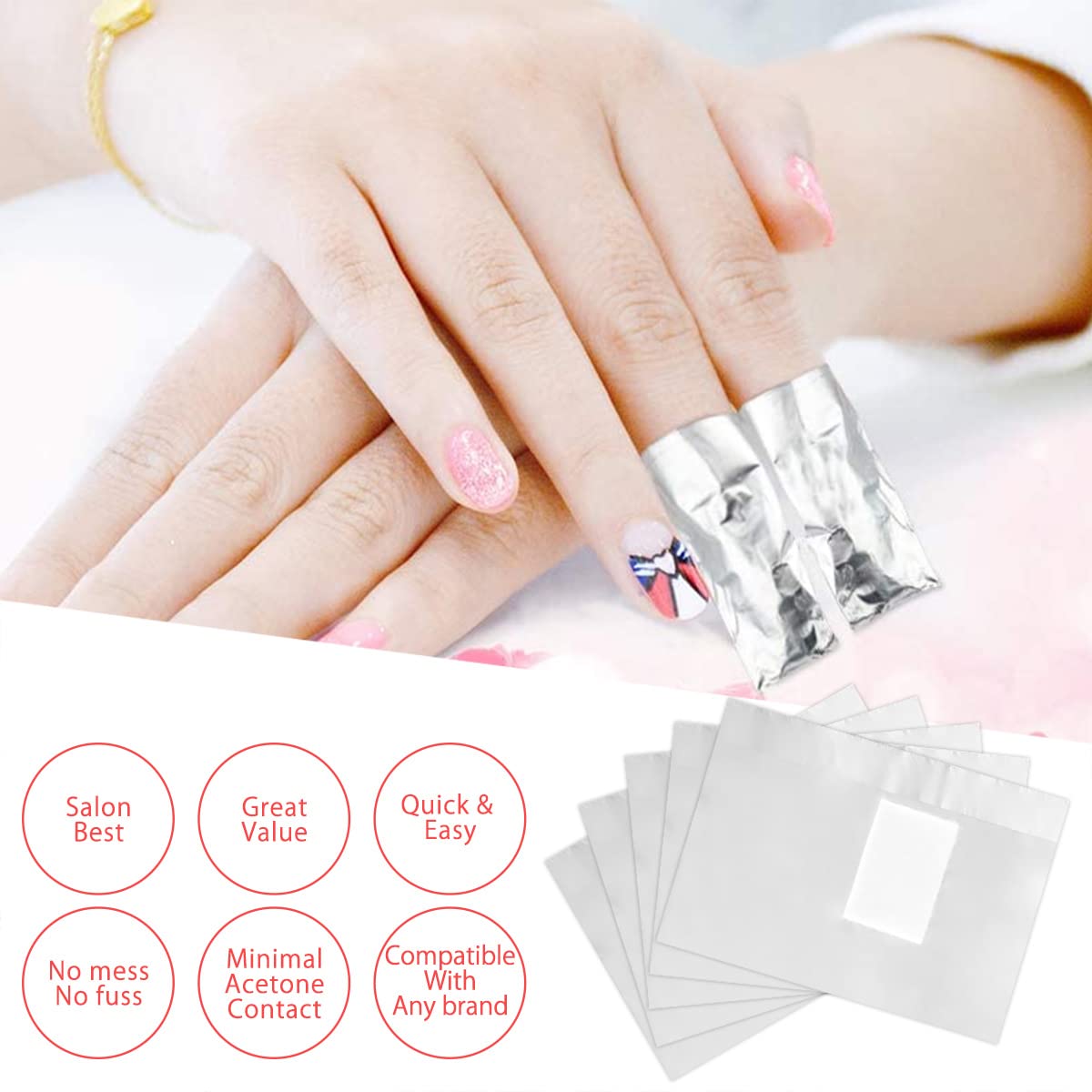 1000Pcs Nail Polish Remover Gel Nail Foil Wraps Aluminium Soak Off Foils Cotton Pads Gel Nail Polish Wraps Removal Tool Kit Finger Nail Polish Remover with Lint Free Lager Cotton Pad (1000PCS)