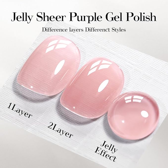 Jelly Sheer Gel Nail Polish, 1 Pcs 15ml Light Purple Nude Gel Polish Color Soak Off UV LED Gel Polish Nail Art Design Manicure Salon DIY Gel X06