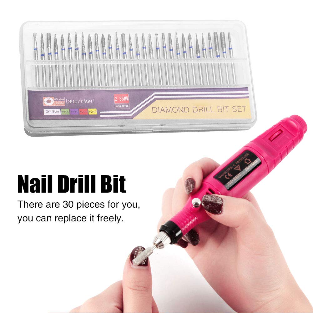 30Pcs 3/32“ Russian Manicure Drill Bits for Nails Kit,Metal Nail Drill Bits with Case for Most Electric Manicure Machines