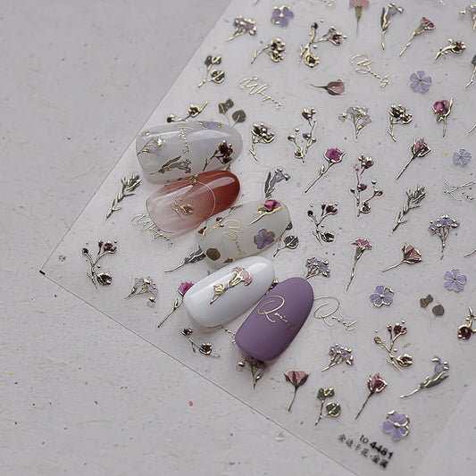 Flower Nail Stickers 5D Embossed Rose Flower Nail Decals 1PCS Gold Rose Sticker for Nails Self-Adhesive Spring Summer Floral Nails Stickers Nail Art Supplies for Women Manicure Nail Art Decorations