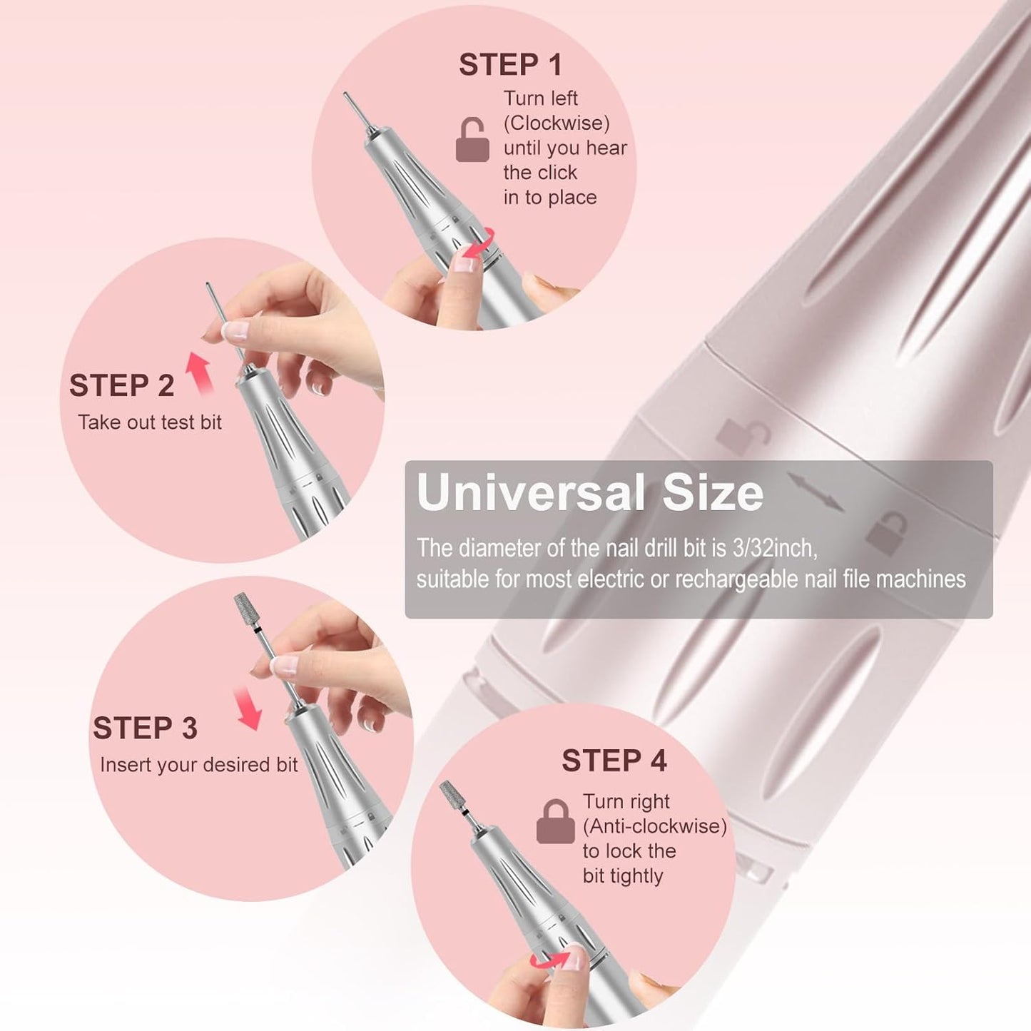 Tapered Barrel Shape Cuticle Nail Drill Bits, Diamond Drill Bits 3/32” Professional Safety Cuticle Clean Drill for Electric Remove Cuticle Dead Skin Manicure Tools (Coarse)