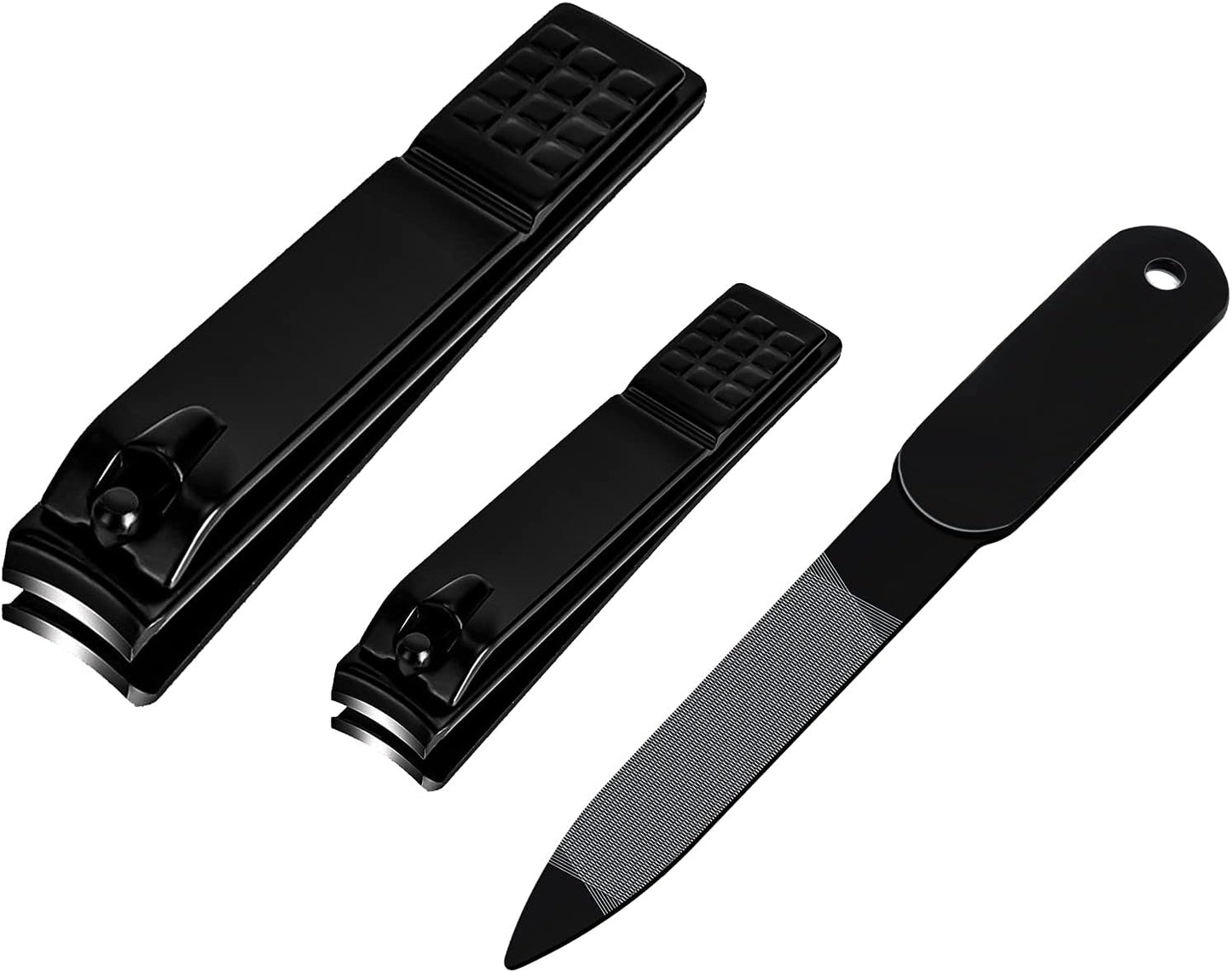 Nail Clippers Set, Sharp Stainless Steel Fingernail and Toenail Clippers, Nail Clippers for Thick Nails or Ingrown Nails, Perfect 3 PCS Black Nail Cutter for Men/Women/Kids, Set Include Nail File.