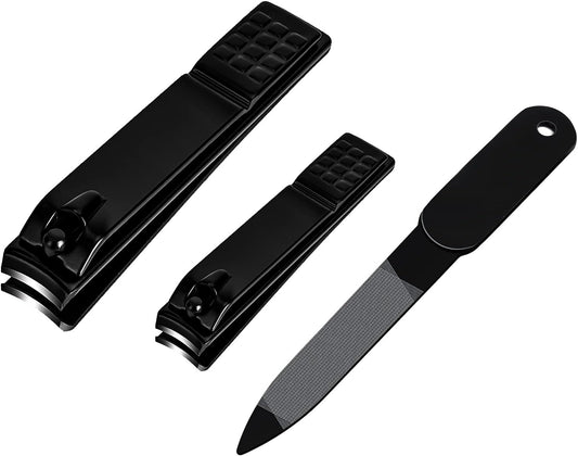 Nail Clippers Set, Sharp Stainless Steel Fingernail and Toenail Clippers, Nail Clippers for Thick Nails or Ingrown Nails, Perfect 3 PCS Black Nail Cutter for Men/Women/Kids, Set Include Nail File.