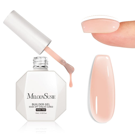 MelodySusie Hema Free Nude Builder Nail Gel for Nails Thickening, 0.5 Fl Oz, Soak Off UV Extension Gel, Nail Art Design Salon DIY Manicure at Home for Women H1407