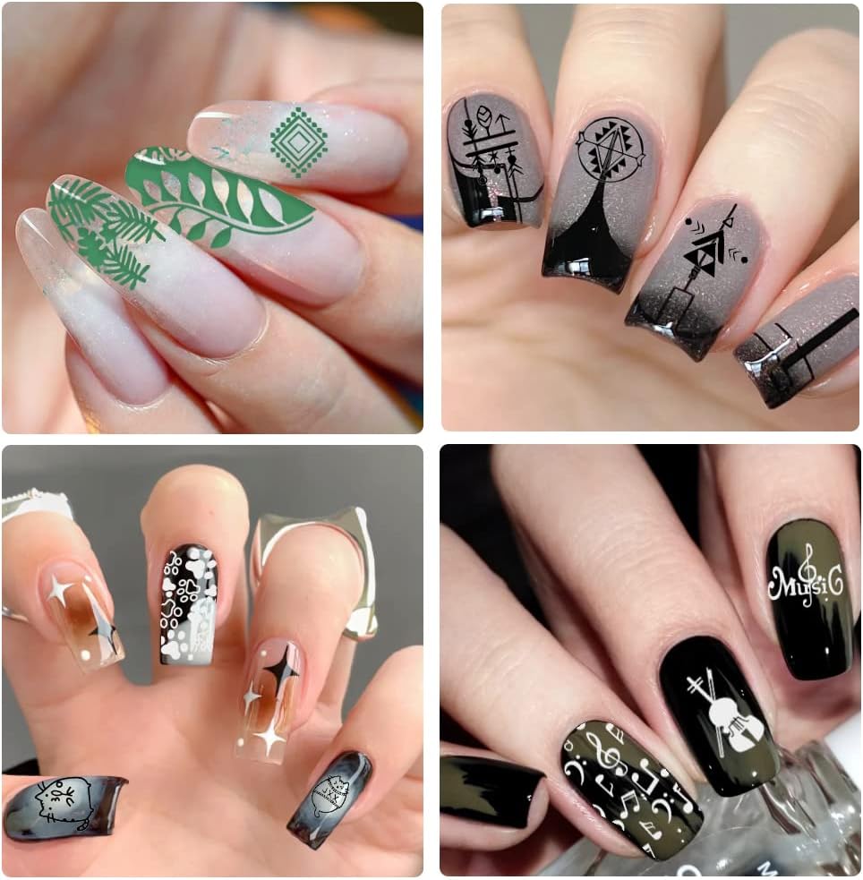 Biutee Nail Stamping Plates set 8 pcs Nail stamping polish gel 10pcs Templates with stamper Nail Art Plates set Valentine Nail Plates animal flower Rose design