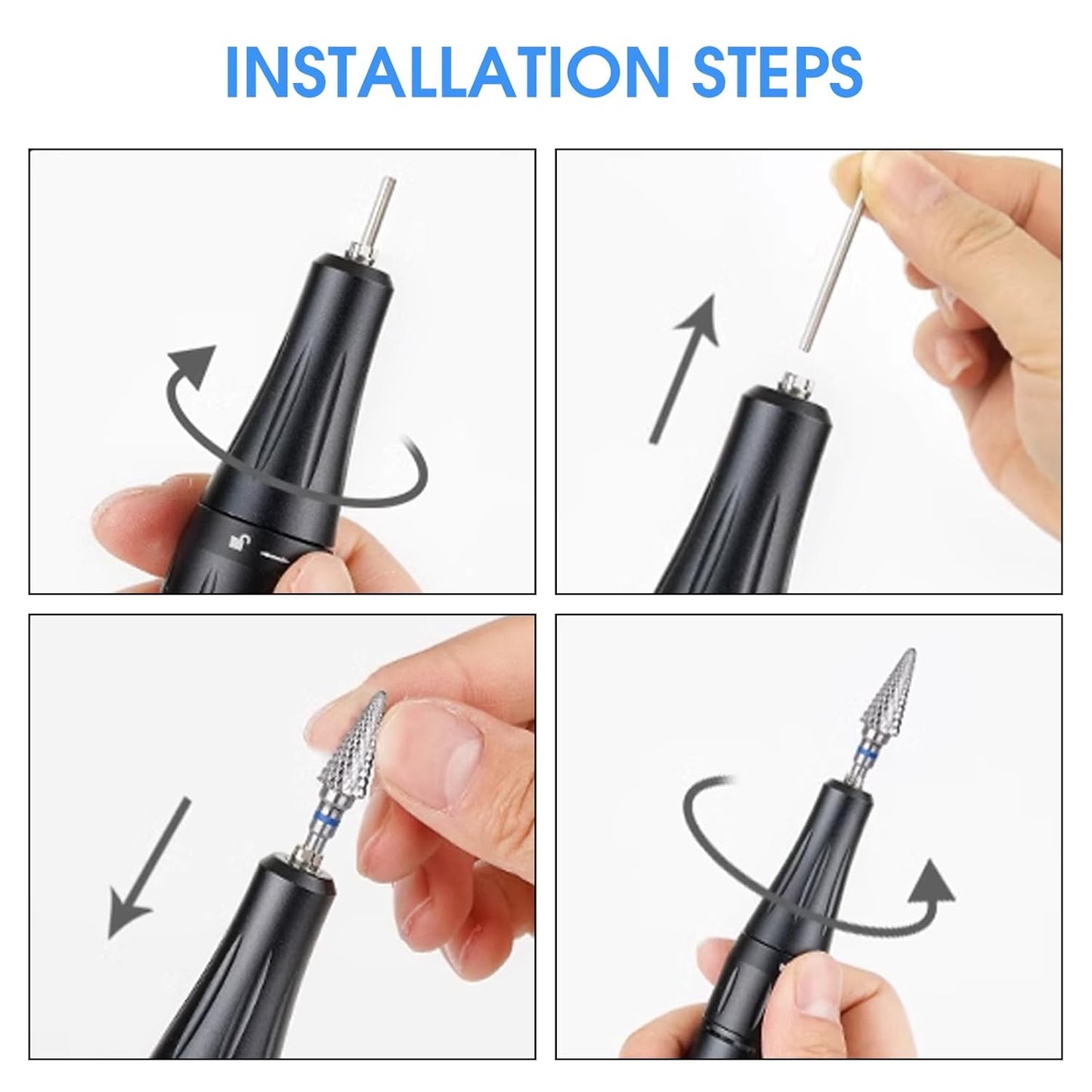 3 Pack Professional Carbide Nail Drill Bits Set with Cleaning Brush, 3/32" 5 in 1 Tungsten Safety Cuticle Bits for Manicure Pedicure Gel Polish Removal (Medium Teeth, Round & Pointed Head)