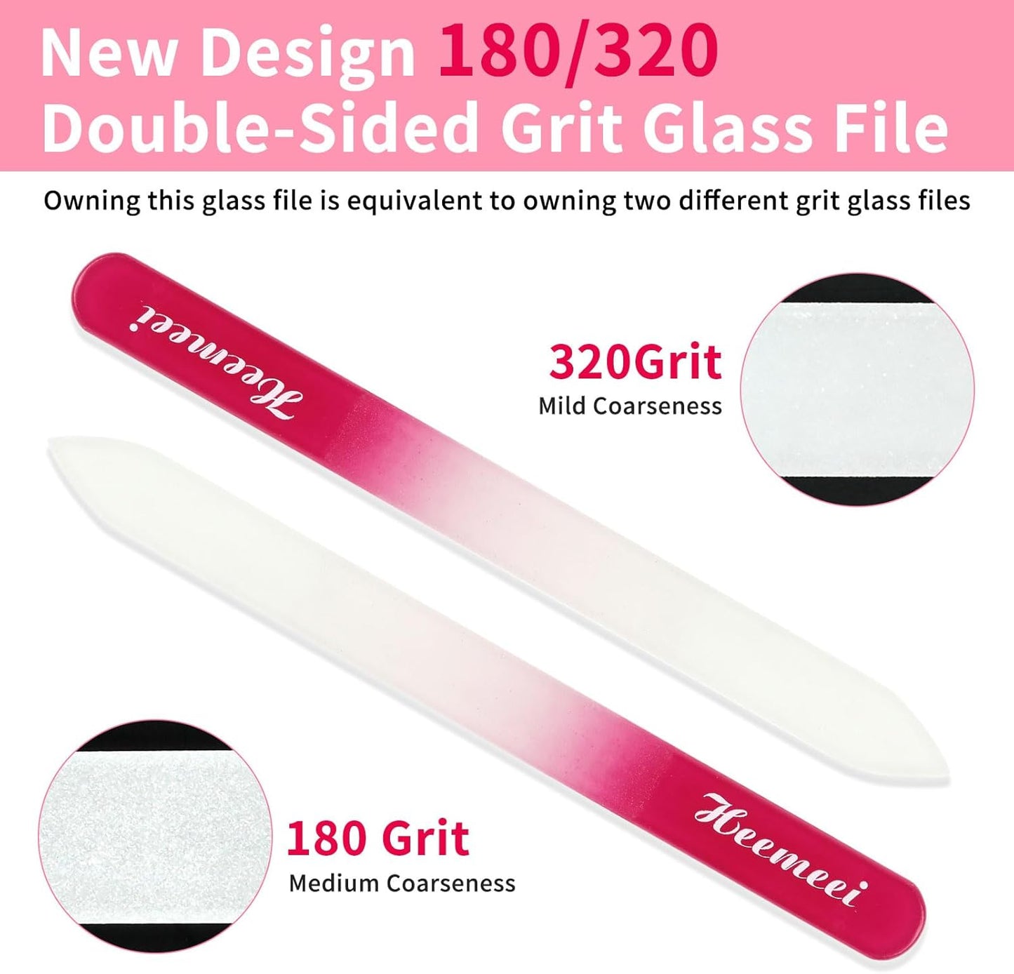 Crystal Nail Files, Double Sided 180/320 Grit, Case Included - Perfect for Natural Nails, Pedicure Use - Red