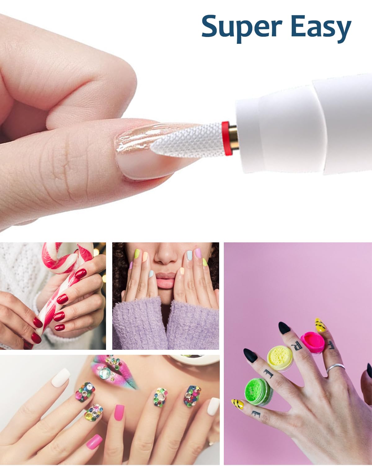 Electric Nail Drill & Gel Polish Remover - 5-Speed Cordless Nail File Filer Grinder - Rechargeable Manicure Kit for Acrylic Gel Nails Cuticle Callus Remover - Electric Nail Drill Buffers for Women