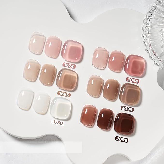 GAOY Rose Brown Jelly Gel Nail Polish of 6 Milky Brown Pink Whiter Colors Sheer Gel Polish Kit for Salon Manicure and Nail Art DIY at Home