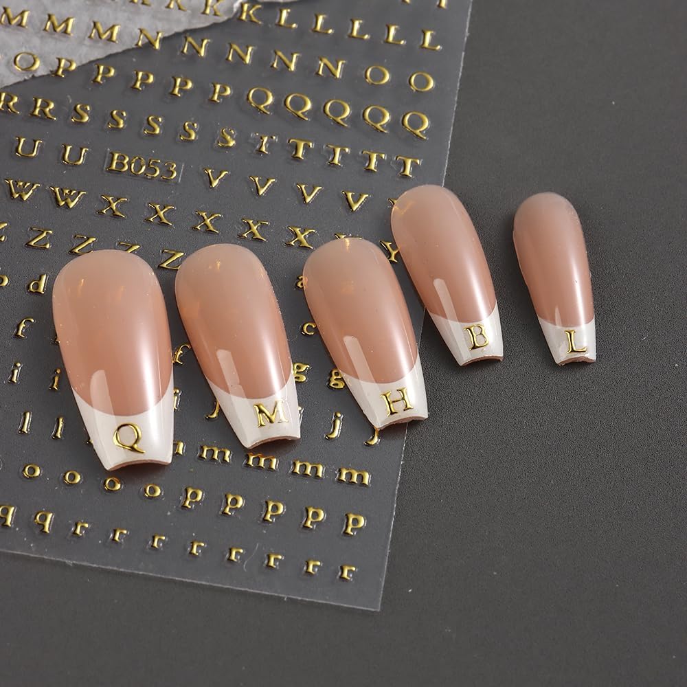 Letters Nail Art Stickers English Alphabet Nail Decals, 4 Sheets 3D Self-Adhesive Metallic Gold Silver Laser Rose Gold Alphabet Design Nail Art Supplies Manicure Decoration for Women Girls