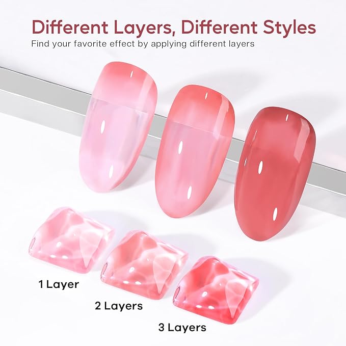 Morovan Jelly Nail Polish Set: Sheer Glass Pink Nude Fingernail Polish Kit Quick Air Dry Regular Neutral Mini Finger Toe Nail Polish DIY Manicure Art Salon Gift for Women Girl