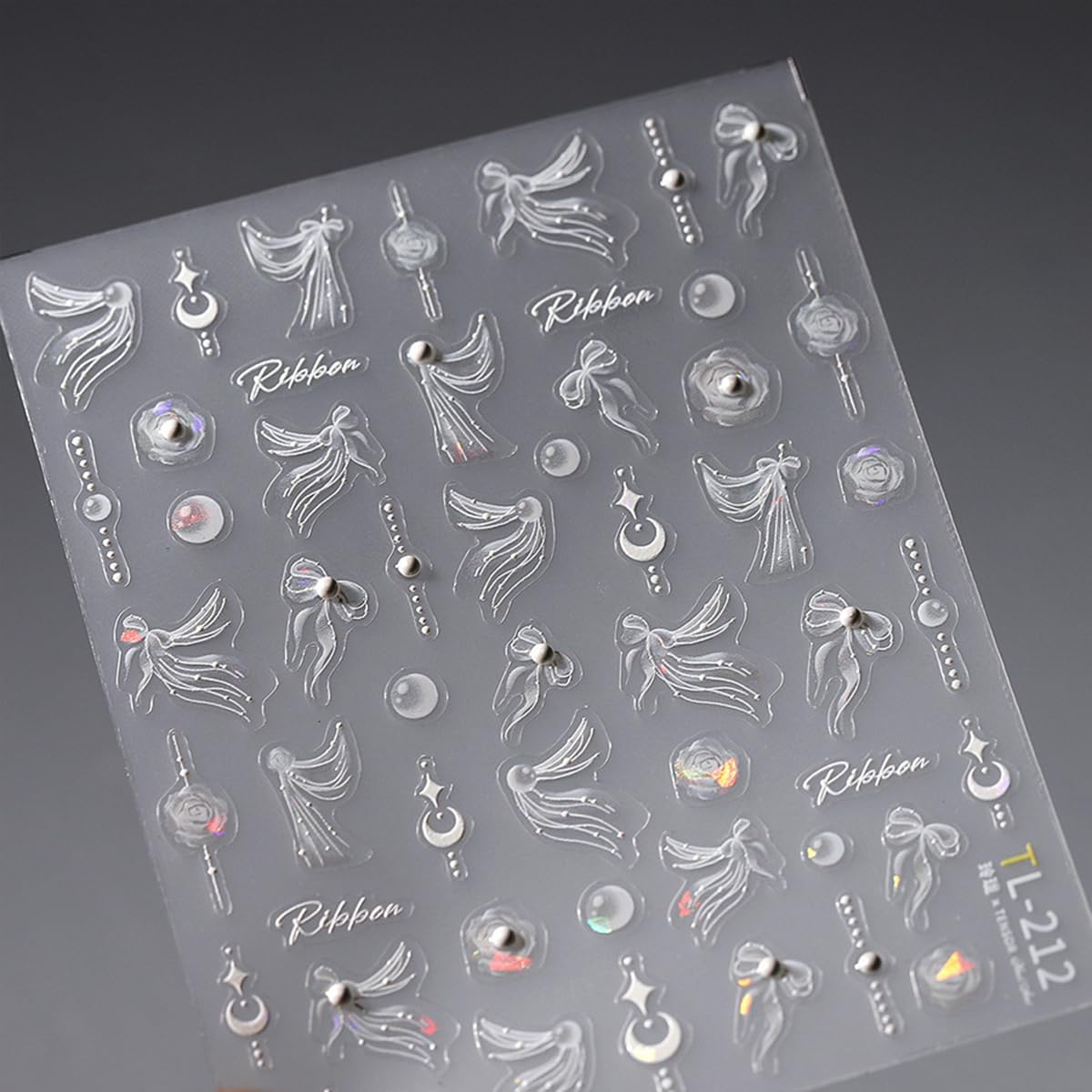 White Flower Nail Art Stickers Decals 5D Embossed Nail Decals Self Adhesive Pearl Bow Nails Stickers Spring Flower Nails Transfer Decals Floral Nails Supplies for Women Nail Art Decorations